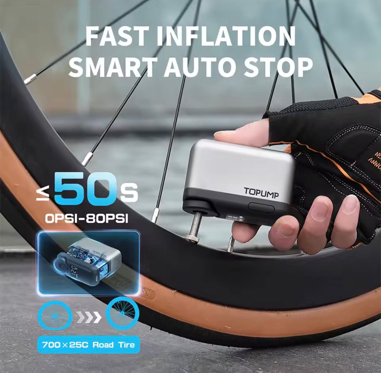 TOPUMP Mini Electric Tyre Pump — 120 PSI