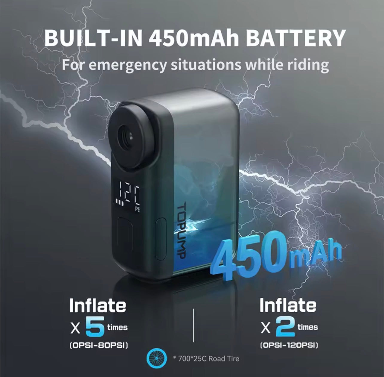 TOPUMP Mini Electric Tyre Pump — 120 PSI