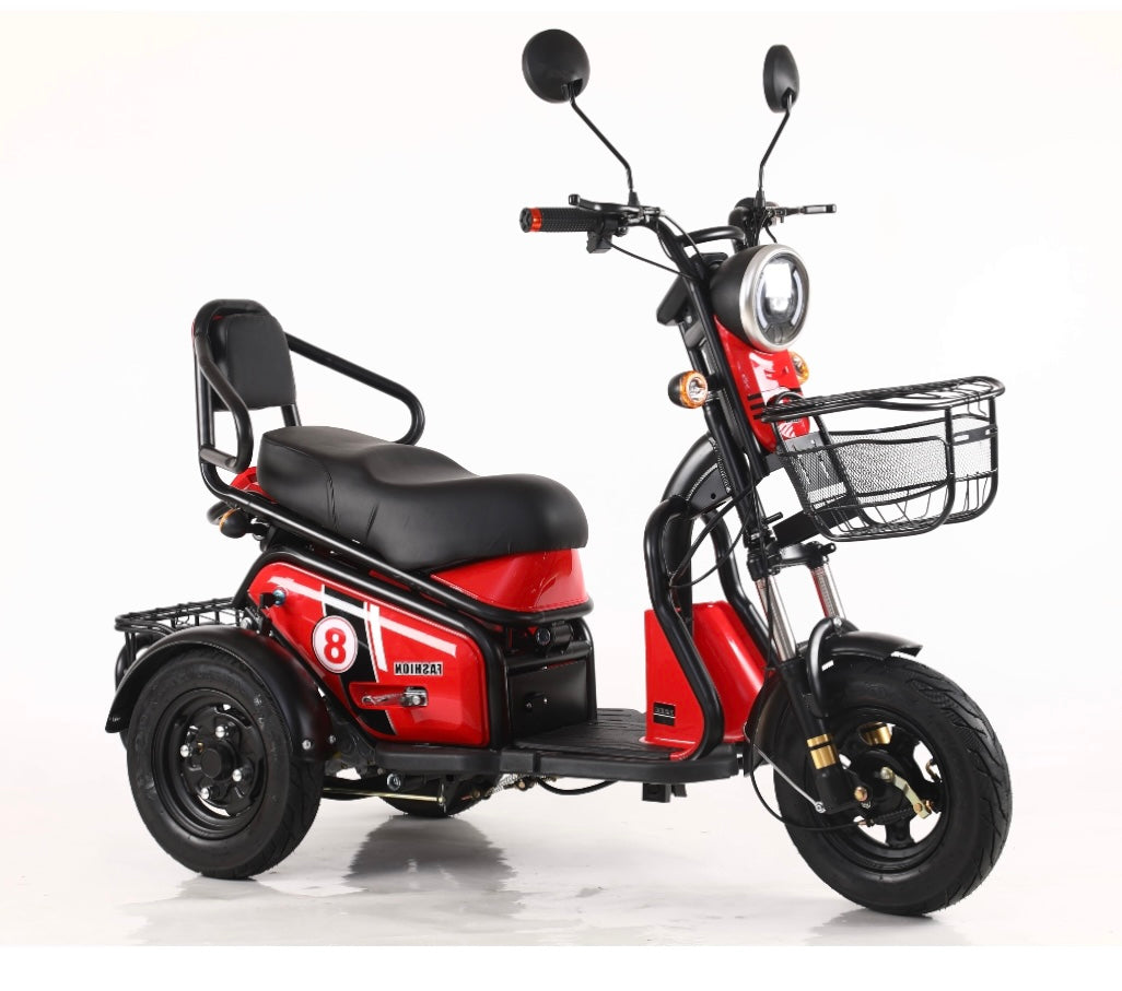 Triple Seat Electric Mobility Scooter Tricycle - 800W Motor, 3 Speeds (10km/h, 15km/h, 25km/h) 300kg max load